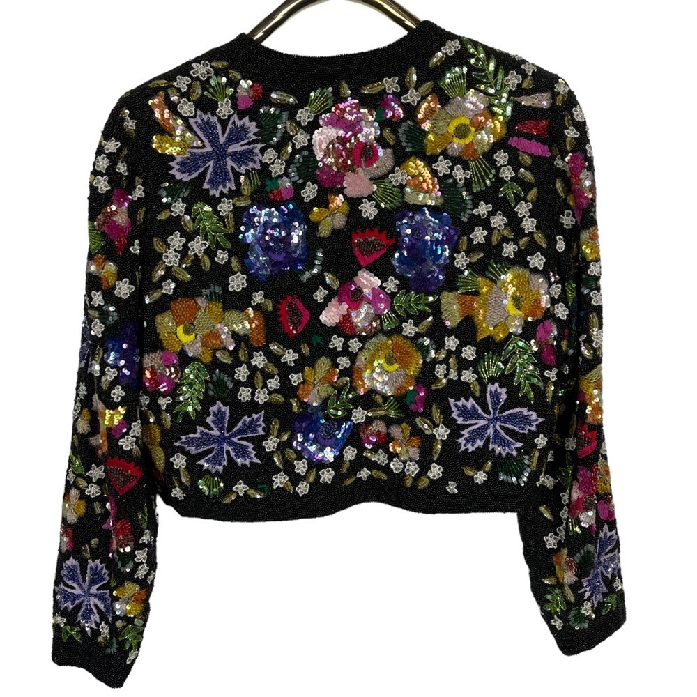 LAURENCE KAZAR VINTAGE BEAD EMBELLISHED EMBROIDERED HEAVY FLORAL EVENING JACKET - Picture 5 of 15